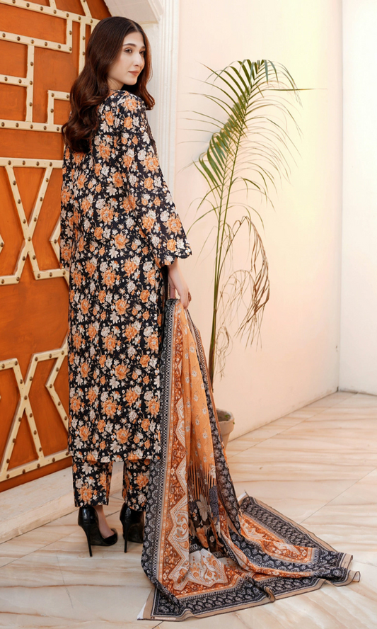 3 Piece Stitched Cotton  Embroided-Suit EJ-127