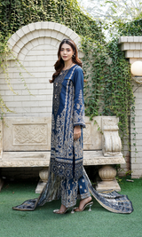 3 Piece Stitched Cotton Lawn Embroided-Suit with Gold Print EJ-109