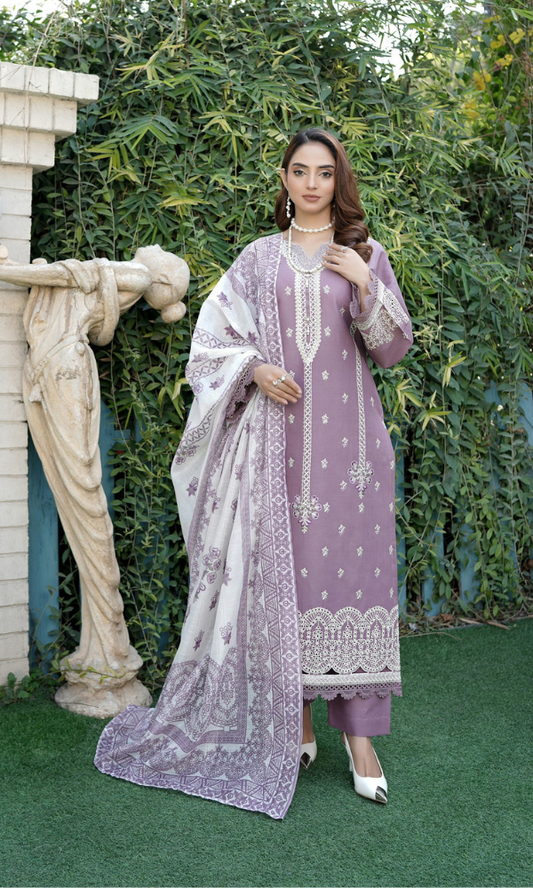 3 Piece Stitched Cotton Lawn Embroided Suit EJ-101