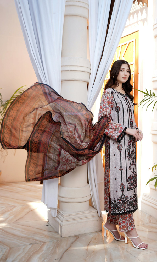 3 Piece Stitched Cotton Lawn Embroided-Suit EJ-126