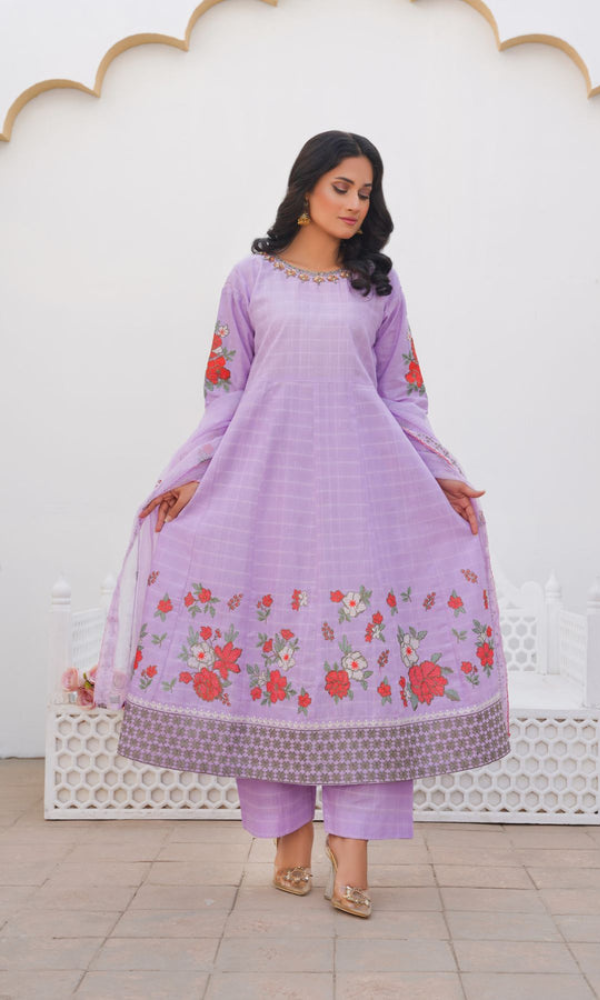 3 Piece Stitched Cotton Lawn Embroided Frock EJ-151