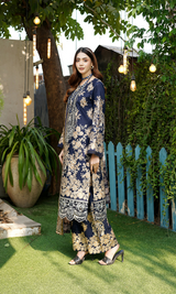3 Piece Stitched Cotton Lawn Embroided-Suit- with Gold Print EJ-110