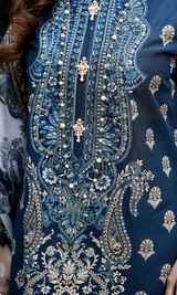 3 Piece Stitched Cotton Lawn Embroided Suit with Gold Print EJ-108