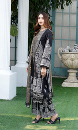 3 Piece Stitched Cotton Lawn Embroided Suit with Gold Print EJ-107