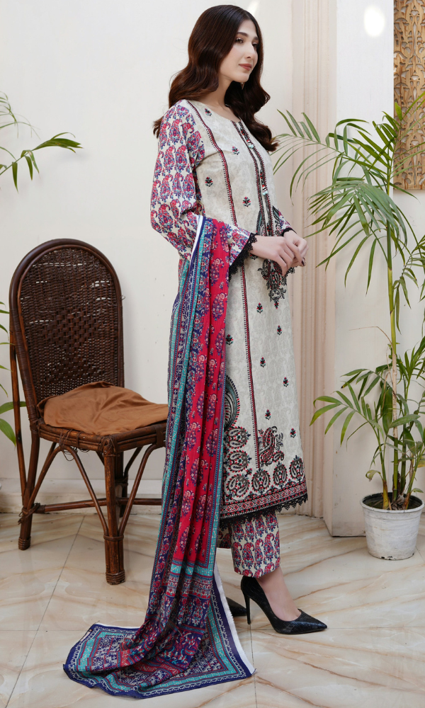 3 Piece Stitched Cotton Lawn Embroided-Suit EJ-128