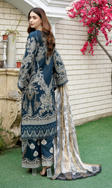 3 Piece Stitched Cotton Lawn Embroided Suit with Gold Print EJ-111