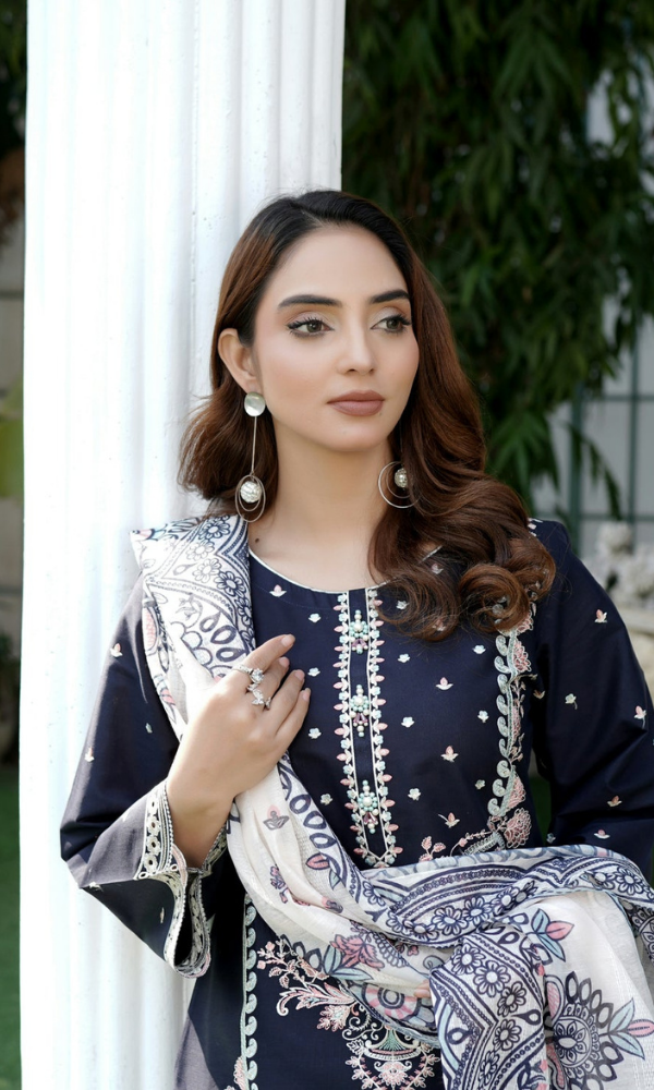 3 Piece Stitched Cotton Lawn Embroided Suit EJ-103