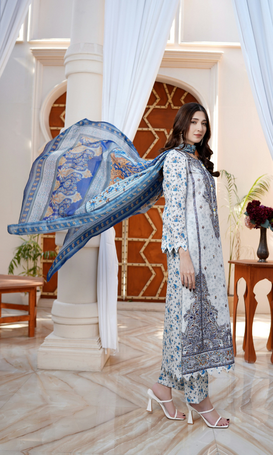 3 Piece Stitched Cotton Lawn Embroided-Suit EJ-125