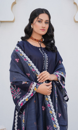 3 Piece Stitched Cotton Lawn Embroided Suit EJ-146
