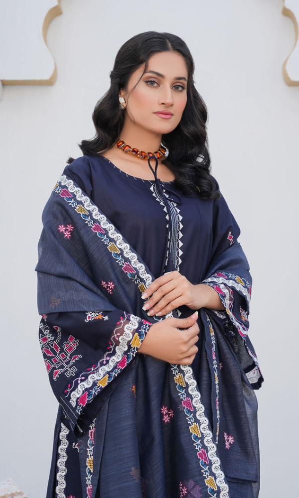 3 Piece Stitched Cotton Lawn Embroided Suit EJ-146