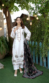 3 Piece Stitched Cotton Lawn Embroided Suit EJ-102