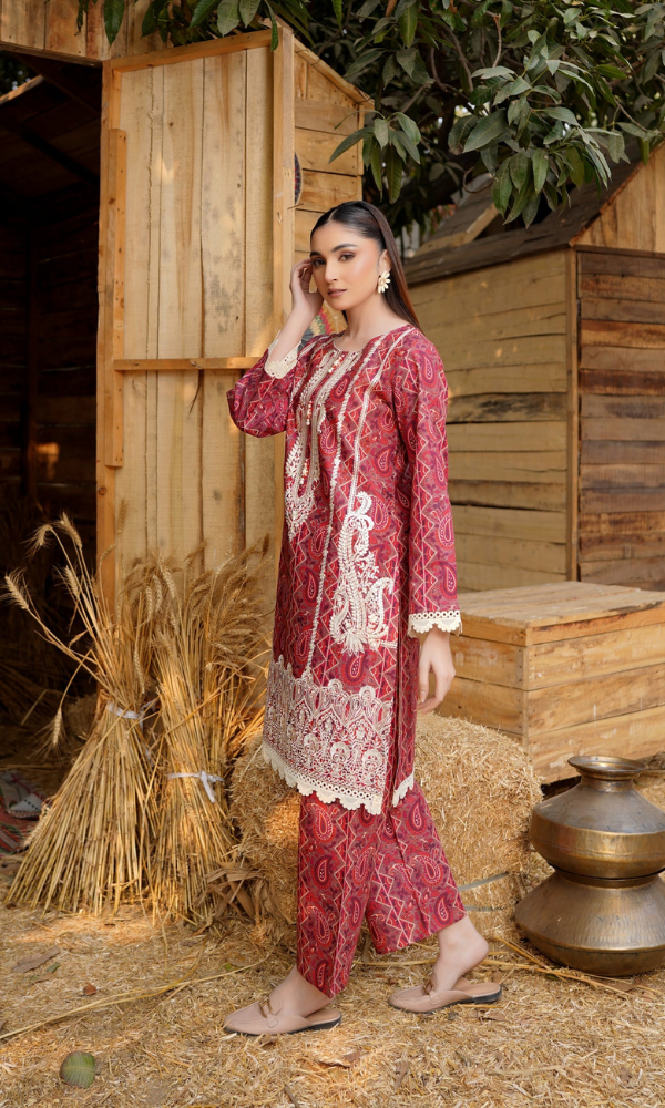 2 Piece Stitched Cotton Lawn Embroided Suit EJ-113
