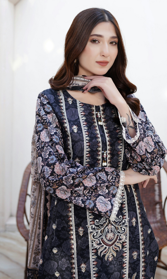 3 Piece Stitched Cotton  Embroided Suit EJ-124