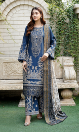 3 Piece Stitched Cotton Lawn Embroided-Suit with Gold Print EJ-109