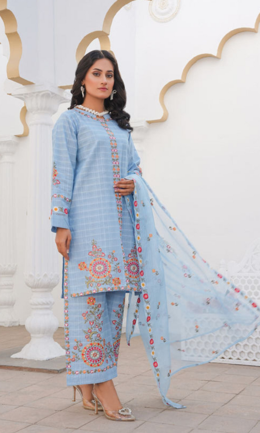 3 Piece Stitched Cotton Jaikad Embroided Suit EJ-137