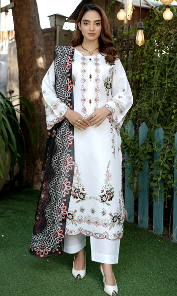 3 Piece Stitched Cotton Lawn Embroided Suit EJ-102