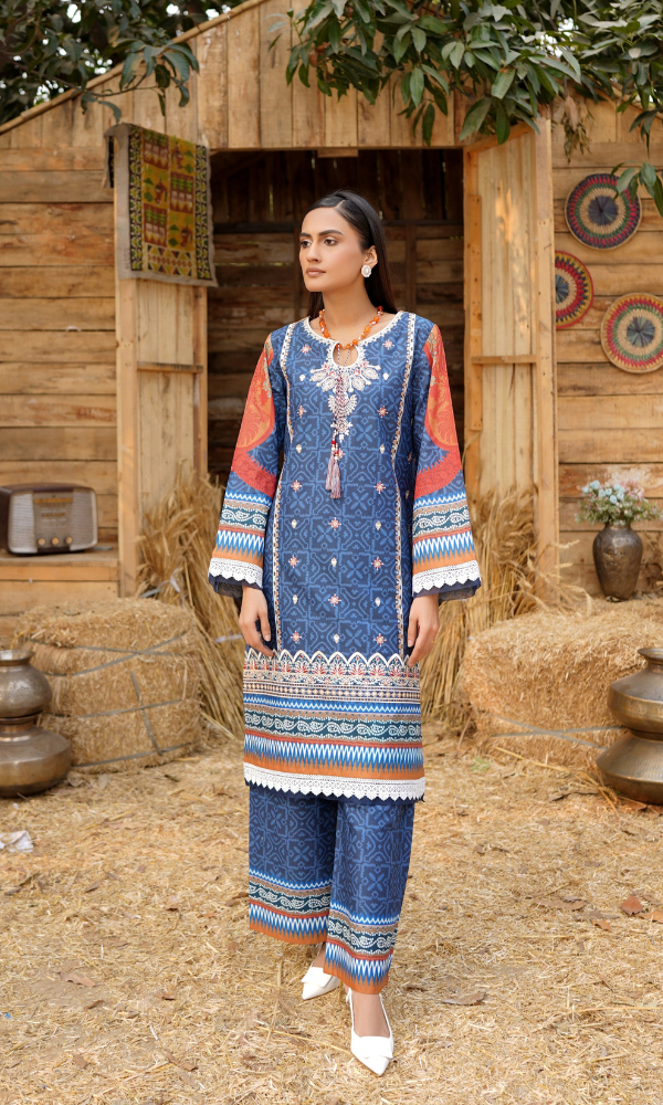 2 Piece Stitched Cotton Lawn Embroided Suit  EJ-115