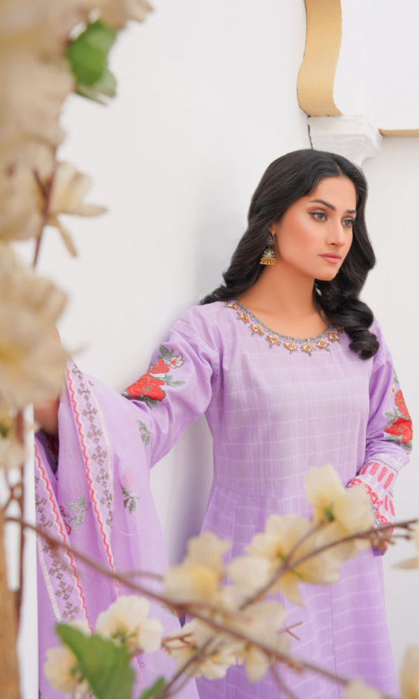 3 Piece Stitched Cotton Lawn Embroided Frock EJ-151