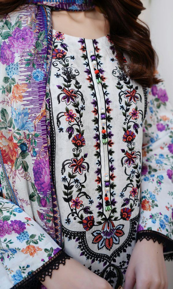 3 Piece Stitched Cotton Lawn Embroided-Suit EJ-123