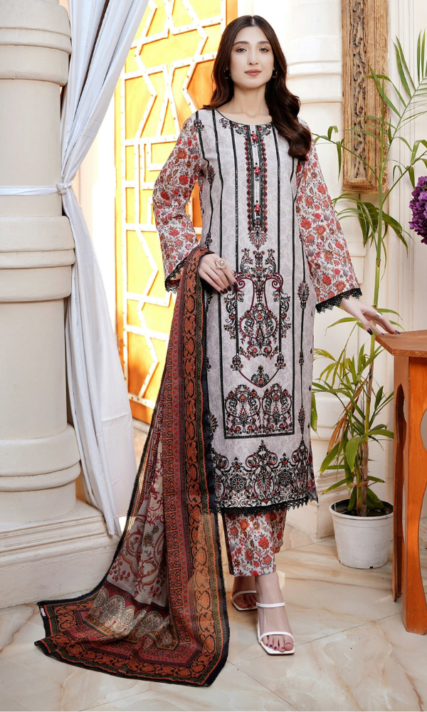 3 Piece Stitched Cotton Lawn Embroided-Suit EJ-126