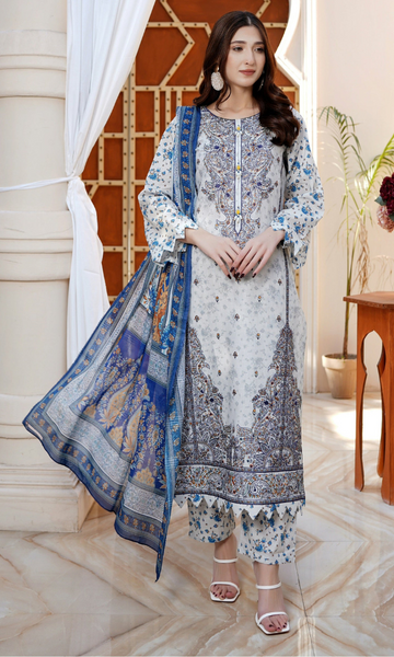 3 Piece Stitched Cotton Lawn Embroided-Suit EJ-125