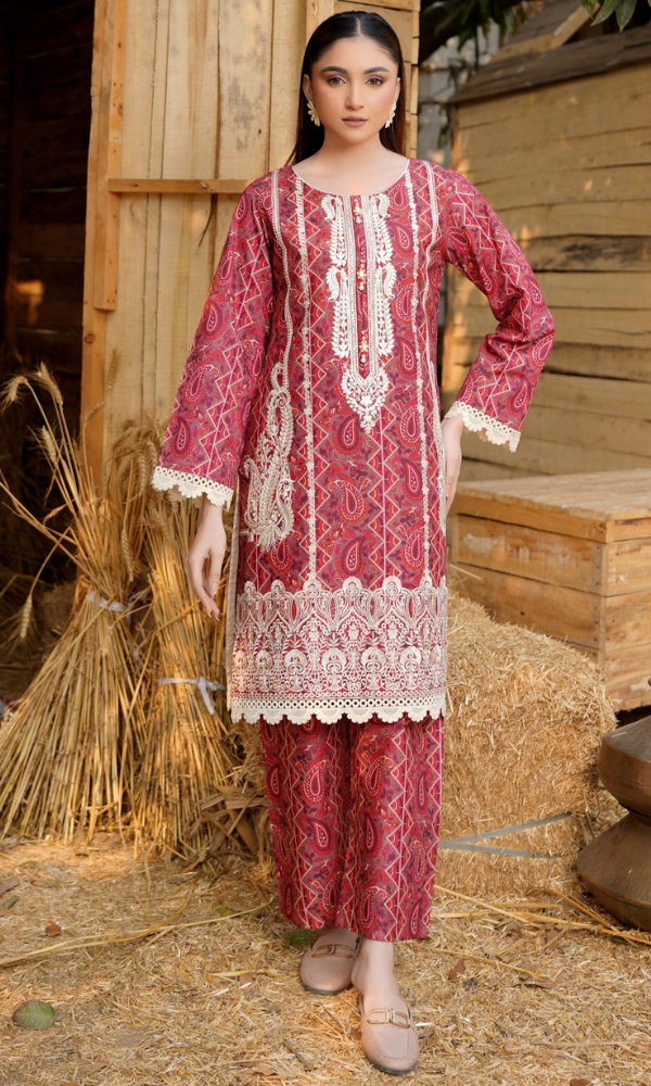 2 Piece Stitched Cotton Lawn Embroided Suit EJ-113
