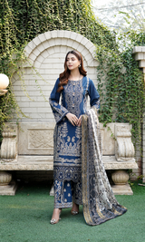 3 Piece Stitched Cotton Lawn Embroided-Suit with Gold Print EJ-109
