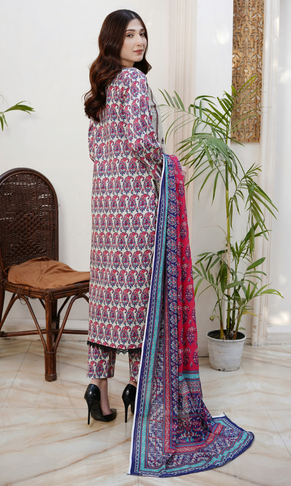3 Piece Stitched Cotton Lawn Embroided-Suit EJ-128