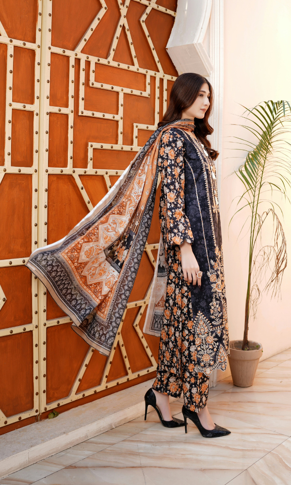 3 Piece Stitched Cotton Lawn Embroided-Suit EJ-127