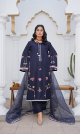3 Piece Stitched Cotton Lawn Embroided Suit EJ-146