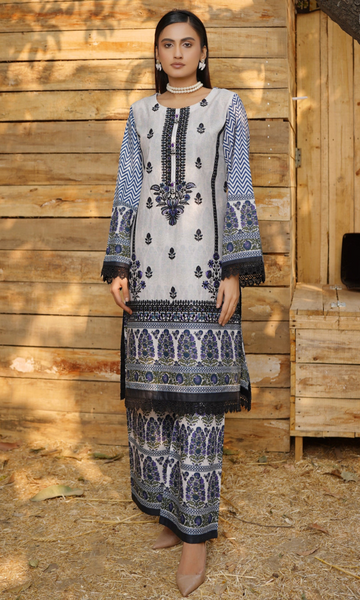 2 Piece Stitched Cotton Lawn Embroided Suit EJ-118