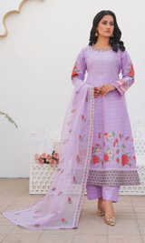 3 Piece Stitched Cotton Lawn Embroided Frock EJ-151