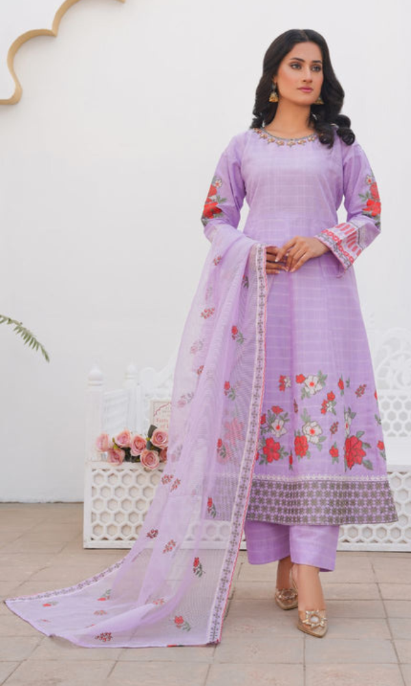3 Piece Stitched Cotton Lawn Embroided Frock EJ-151