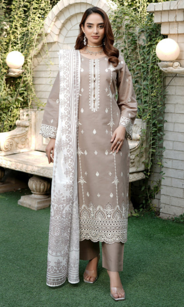 3 Piece Stitched Cotton Lawn Embroided Suit EJ-105