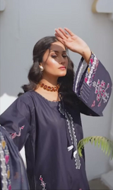 3 Piece Stitched Cotton Lawn Embroided Suit EJ-146