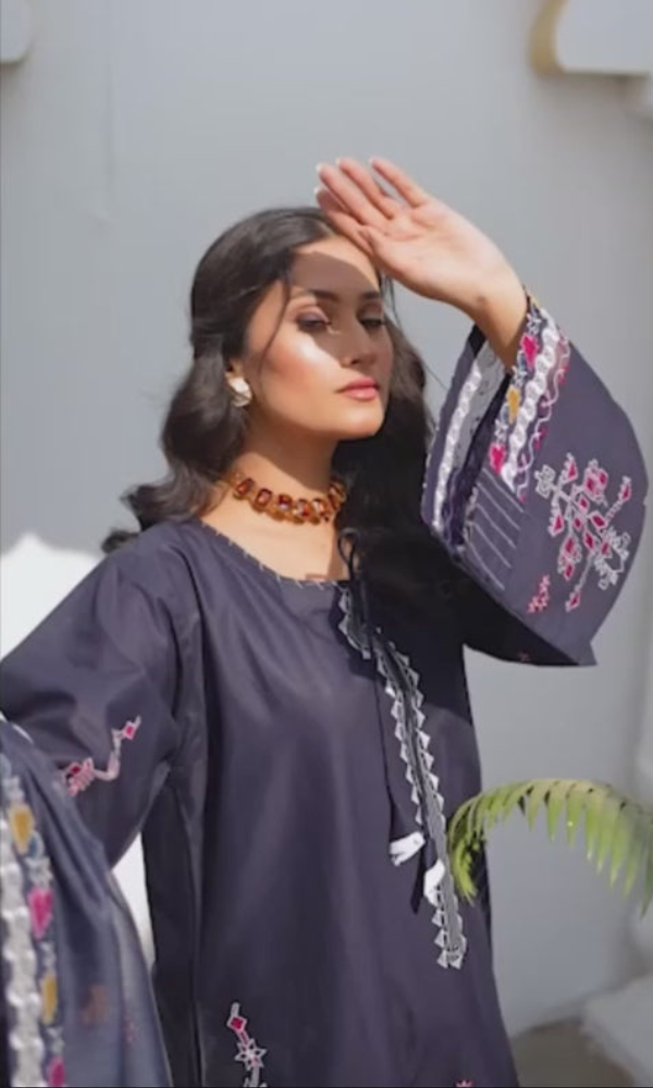 3 Piece Stitched Cotton Lawn Embroided Suit EJ-146