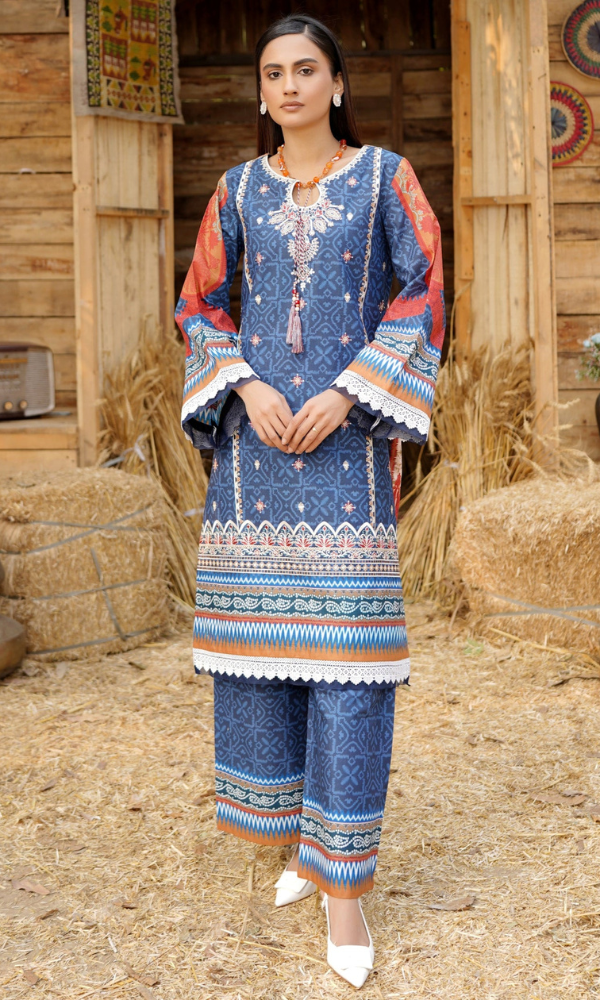 2 Piece Stitched Cotton Lawn Embroided Suit  EJ-115