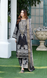 3 Piece Stitched Cotton Lawn Embroided Suit with Gold Print EJ-107