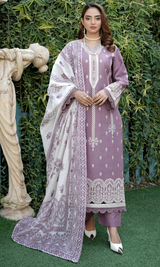 3 Piece Stitched Cotton Lawn Embroided Suit EJ-101