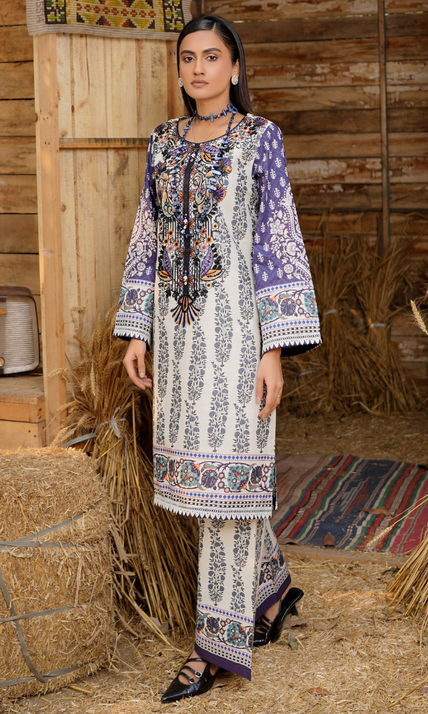 2 Piece Stitched Cotton Lawn Embroided-Suit EJ-122
