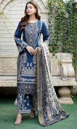 3 Piece Stitched Cotton Lawn Embroided-Suit with Gold Print EJ-109