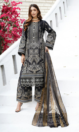 3 Piece Stitched Cotton Lawn Embroided-Suit with Gold Print EJ-112