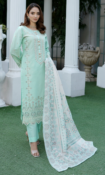 3 Piece Stitched Cotton Lawn Embroided-Suit- EJ-106