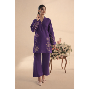 Purple 2PC Un-Stitch Lawn Embroided Suit JA-202