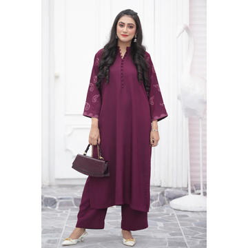Royal Burgundy 2PC  Lawn Embroided Suit JA-210