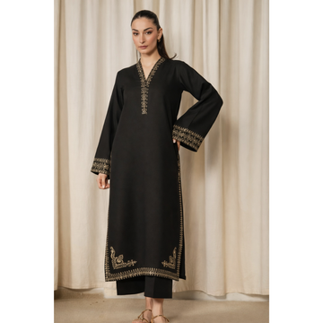 2 PC Black Un-Stitch  Lawn Embroided Suit JA-207