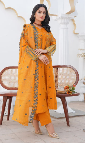 3 Piece Stitched Cotton  Embroided Suit EJ-139