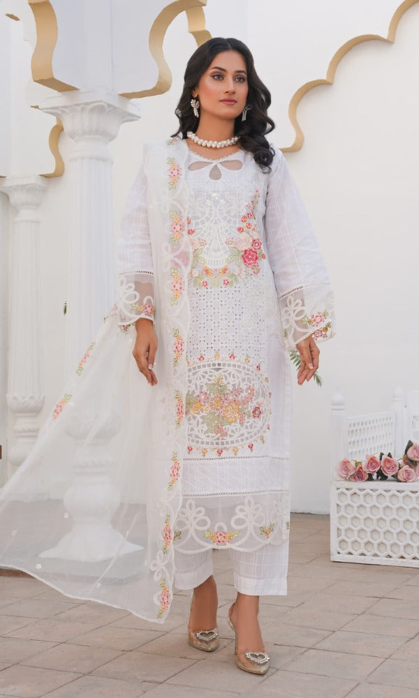 3 Piece Stitched Cotton Lawn Embroided Suit EJ-140