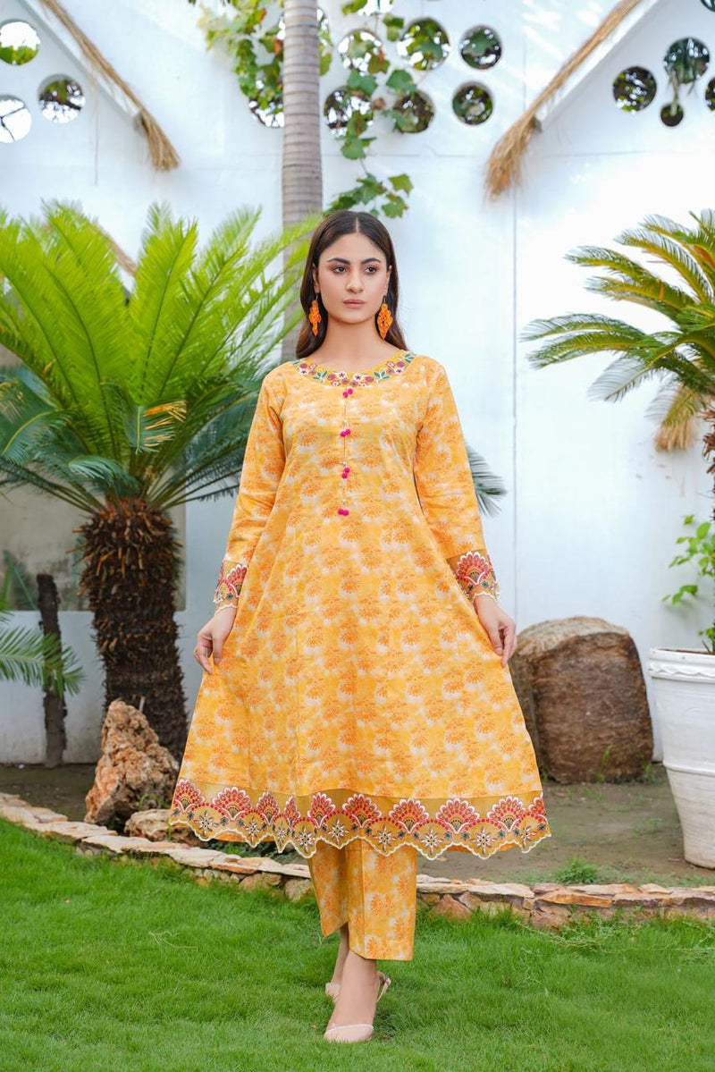 2 Piece Stitched Cotton Lawn Embroided-Frock EJ-141