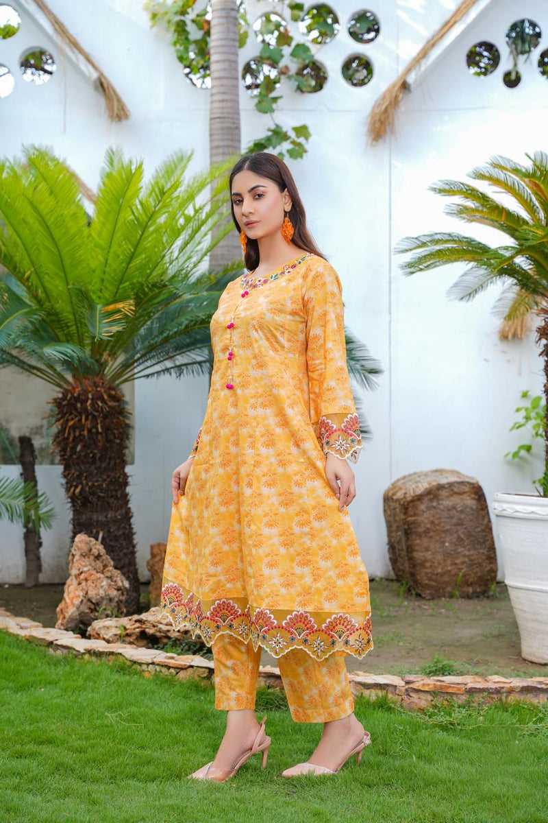 2 Piece Stitched Cotton Lawn Embroided-Frock EJ-141
